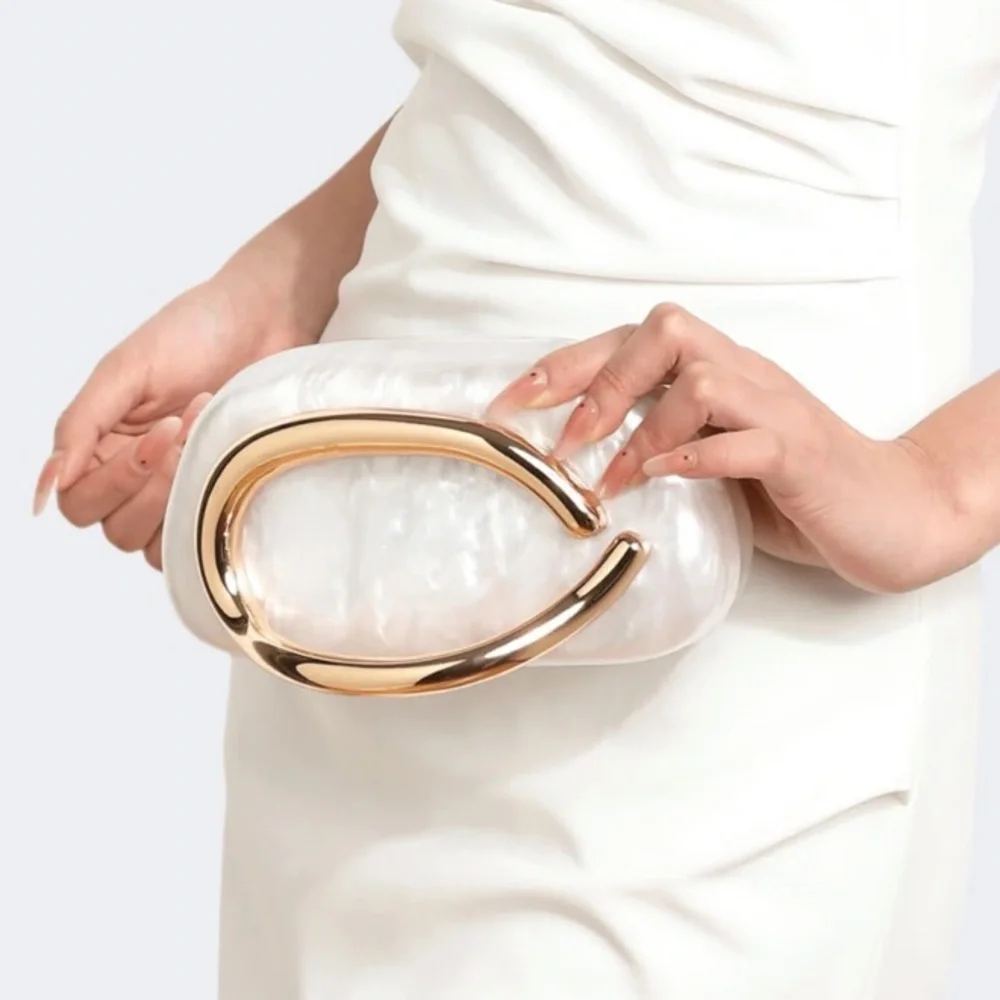 White Metallic Crossbody Clutch Bag
